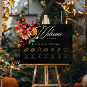 Poster Ordenação de Casamento Floral de outono de Escuro