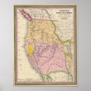 Pôster Oregon, Califórnia superior e New mexico