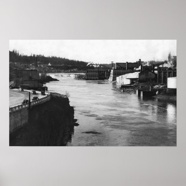 Pôster Oregon City, OR Willamette Falls and Paper Mills (Frente)