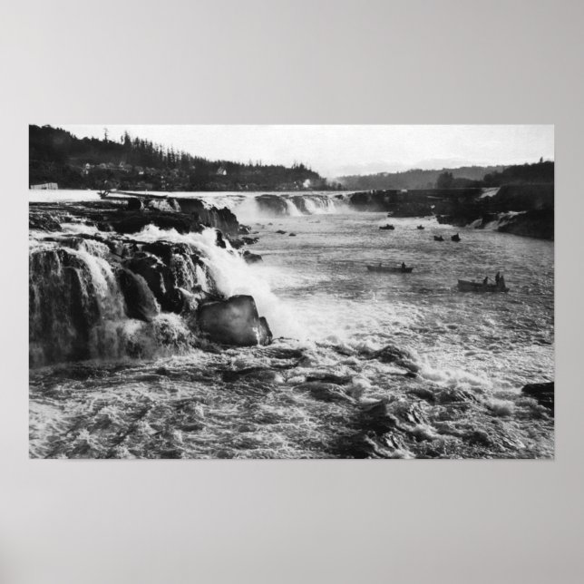 Pôster Oregon City, OU Salmão Pescarando em Willamette (Frente)