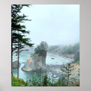Poster Oregon Coast Foggy Beach Rocks Nature Photo