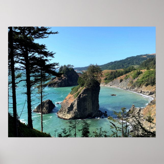 Poster Oregon Coast Sunny Beach Rocks Nature Photo (Frente)