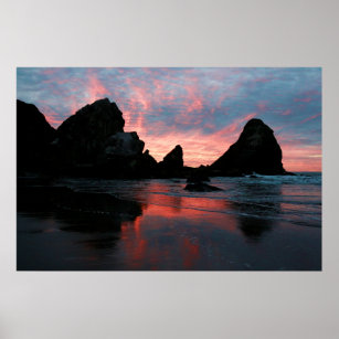 Poster Oregon Coast Sunrise Beach Rocks Nature Photo
