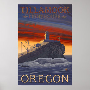 Pôster Oregon - Tillamook Lighthouse Vintage Travel Poste