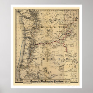 Pôster Oregon & Washington Railroad Map 1880