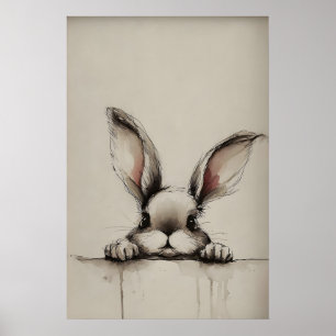 Poster Orelhas de Coelho de Páscoa Impressas, Coelho Rúst