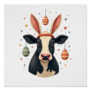Pôster Orelhas de Coelho de Vaca de Páscoa Vintage Ovo de
