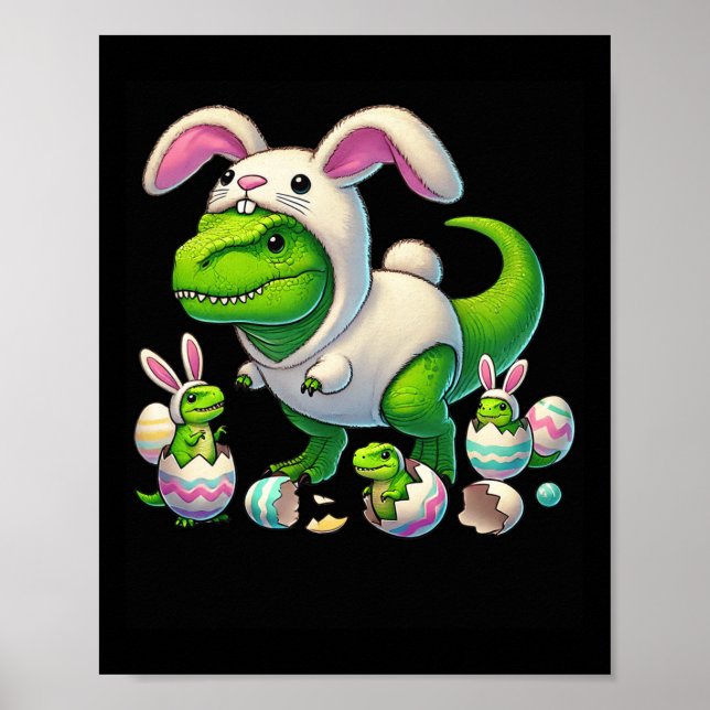 Poster Orelhas de coelho T-rex da Páscoa Fantasia engraça (Frente)