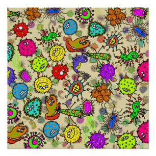 Pôster Organismos microscópicos engraçados do laborató