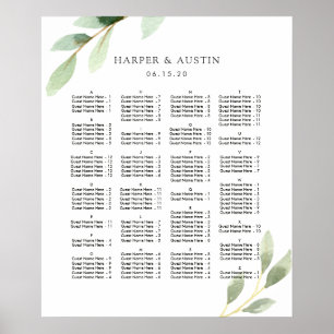 Poster Organograma de Casamento Verde por ORDEM ALFABÉTI