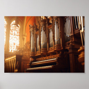 Poster Órgão de Tubos da Catedral Gótica com Luz Solar Qu