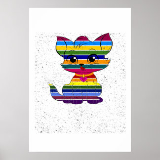Poster Orgulho de Gato Listrado Arco-íris Arte Retro LGBT