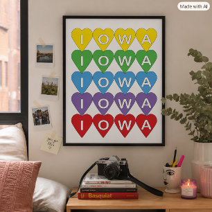 Poster Orgulho de Iowa Corações Coloridos, Presente de Or