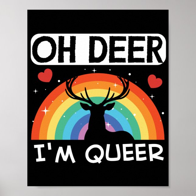 Poster Orgulho gay Mês LGBT Oh Deer Im Queer Rainbow (Frente)