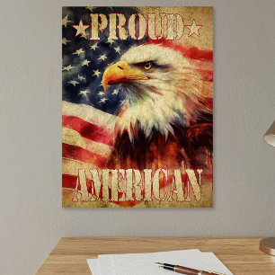 Poster Orgulhoso americano. Bald Eagle e Bandeira dos Est