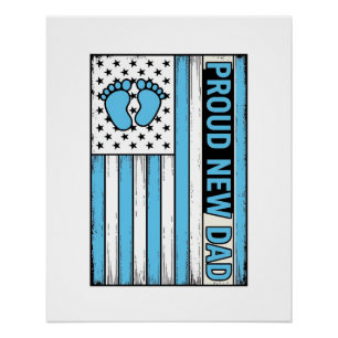Pôster Orgulhoso Novo Pai Bebê Pés Bandeira Vetor Design_
