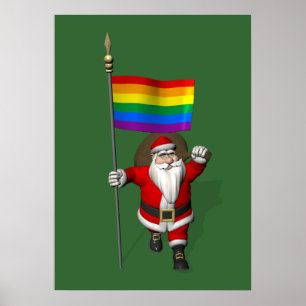 Poster Orgulhoso Papai Noel Com Bandeira Arco-Íris