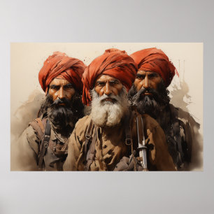Poster Orgulhoso Punjabi Sikh guerreiros aquarela