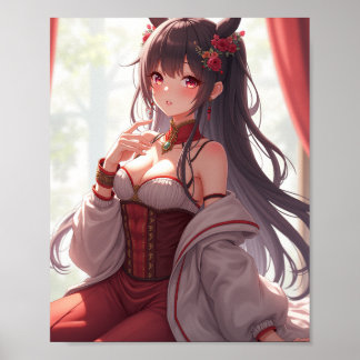 Poster Oriental Beauty: Anime Girl in a Red Corset