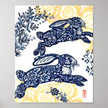 Oriental Blue e Chinoiserie Bunny Rabbit