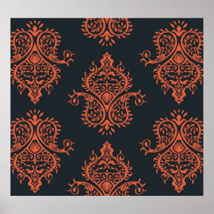 Poster Oriental damask: padrão de colheita mediterrânico.
