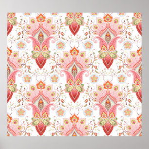 Poster Oriental Flair: Damask Peacock Paisley