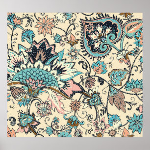 Poster Oriental Paisley: Elegância Têxtil Estilizada.
