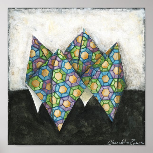 Poster Origami Fortune Teller em Papel Geométrico (Frente)