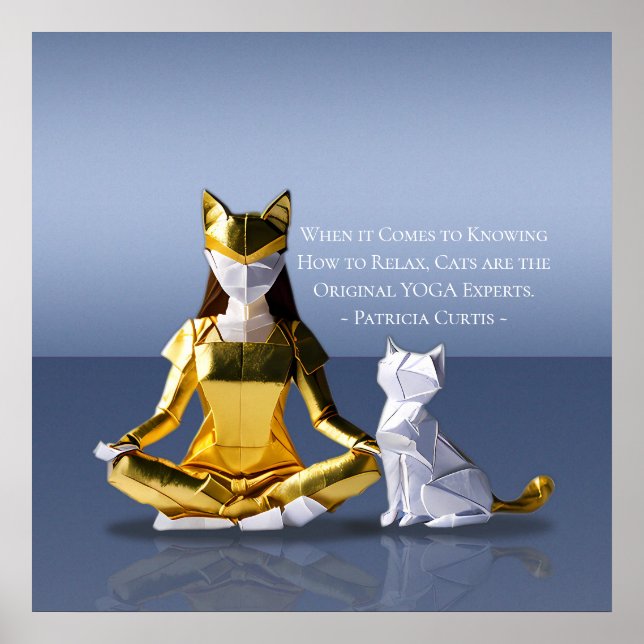 Poster Origami Gold Foil Yoga Meditando Mulher-Gato (Frente)