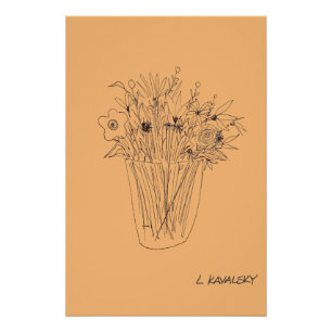 Pôster OriginalFlowerV4OutlineModernWallArtLaranja Poster