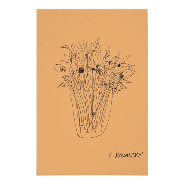 Pôster OriginalFlowerV4OutlineModernWallArtLaranja Poster (Frente)