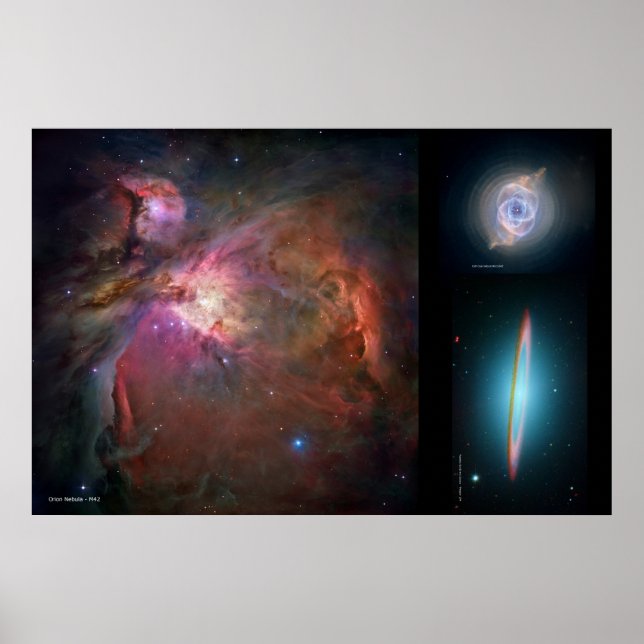 Poster Órion Nebula, Cat's Eye Nebula, Majestosa Sombrero (Frente)