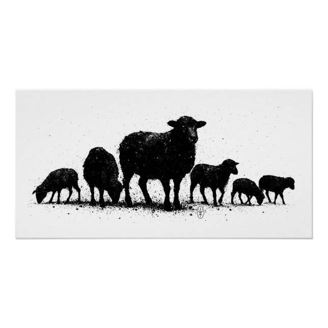 Pôster Orkney Sheep — Ink Silhouette Flock (Frente)