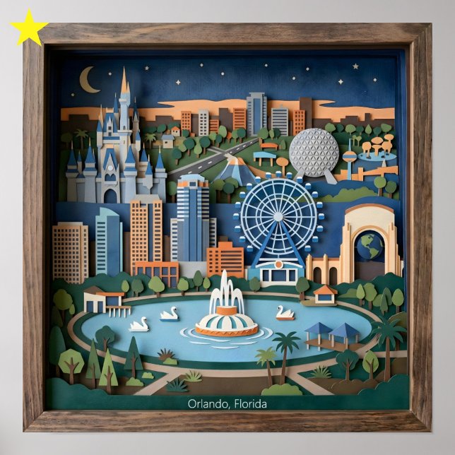 Poster Orlando Florida America Layered Paper Art Diorama (Criador carregado)