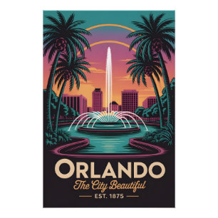 Pôster Orlando Flórida Antiga Cidade Bonita Viagem Retro