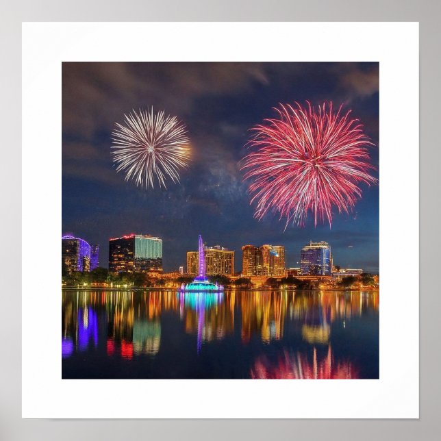 Poster Orlando Florida Lake Eola Fireworks & Fountain (Frente)