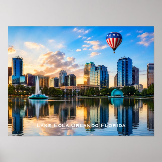 Poster Orlando Florida Skyline Lake Eola Hot Air Balloon (Frente)