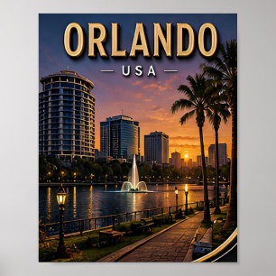 Poster Orlando Lago Eola e Horizonte de Downtown