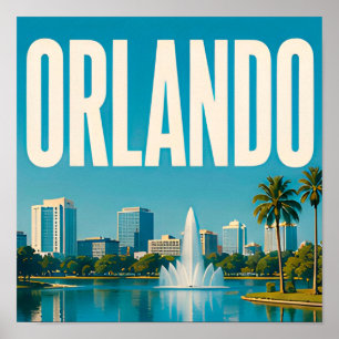 Poster Orlando Lago Eola e Horizonte de Downtown