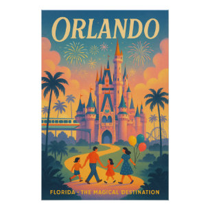 Pôster Orlando Retro 2025 – Viagem Mágica pela Flórida
