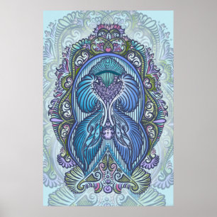 Pôster Ornamentado Azul e Teal Mandala Design