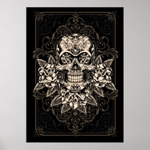 Poster ornamentado do crânio do açúcar