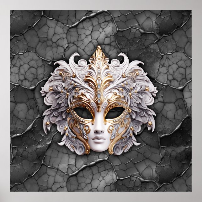 Poster Ornamentado Dourado/Detalhes Brancos da Cinza Marb (Frente)