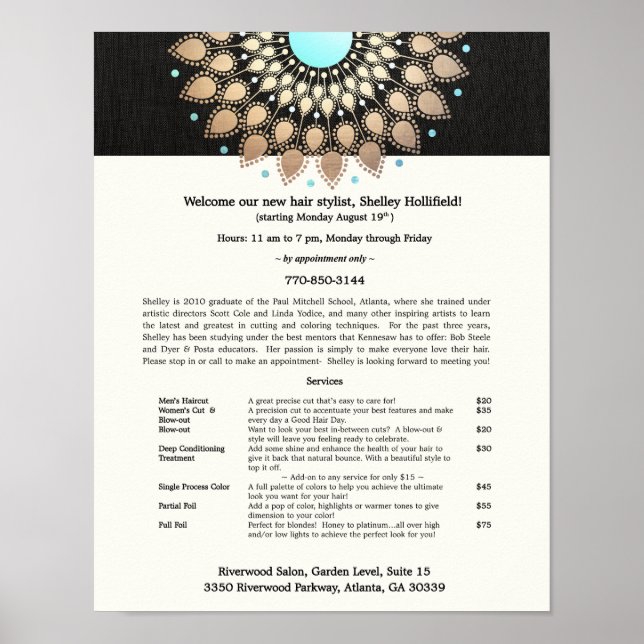 Poster Ornamentado Dourado Stylist de cabelo Motif Black  (Frente)