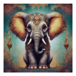 Pôster Ornamentado Elefante no 2 Poster brilhante