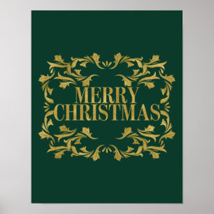 Pôster Ornamentado Elegante Dourado Cartaz de Natal Feliz