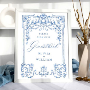 Poster Ornamentado Flor Azul Vitoriano Grace Guestbook
