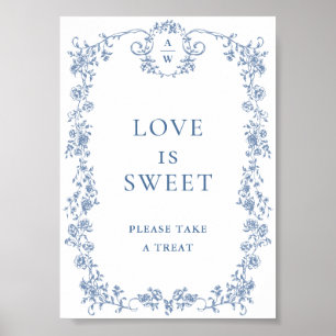 Poster Ornamentado Flor Azul Vitoriano Grace Love é Doce
