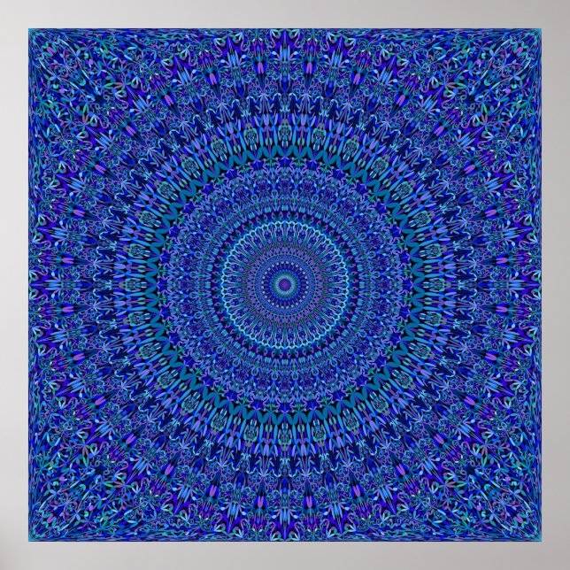 Poster Ornamentado Floral Azul Mandala (Frente)