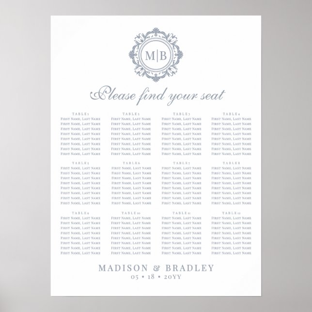 Poster Ornamentado Floral Monograma Sentado De Casamento (Frente)